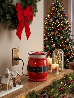 Scentsy Jolly Santa Wax Warmer Red Black Belt Full Size & 2 Scentsy Wax Packs